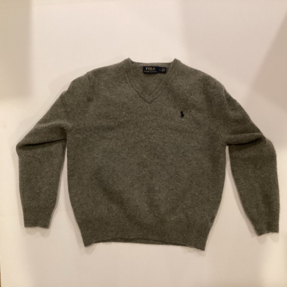 Boys Polo sweater, Large in Grey, 100% wool